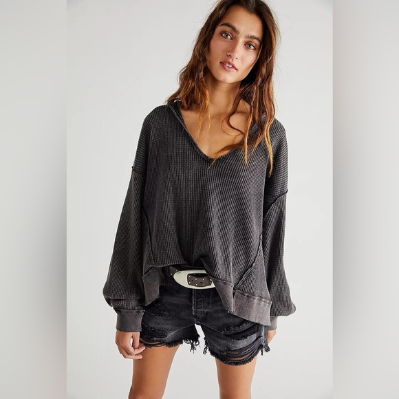 Free People Charcoal Long Sleeve Top - Picture 1 of 3